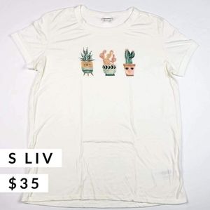 LuLaRoe SMALL Liv T "Succulents" Bright White NWT